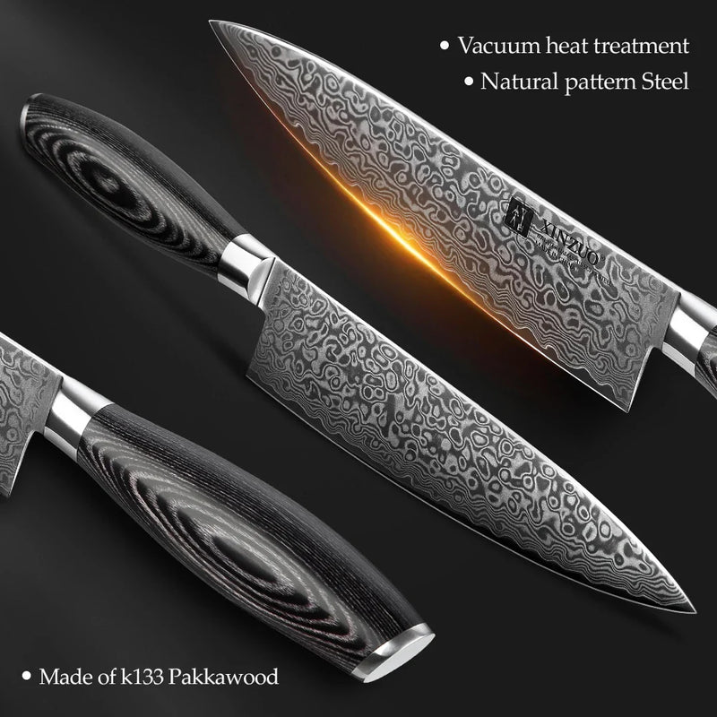 XINZUO 8'' Chef Knife Gyuto Knife Japanese Style VG10 Damascus Kitchen Knives Stainless Steel Butcher Knife Pakka Wood Handle