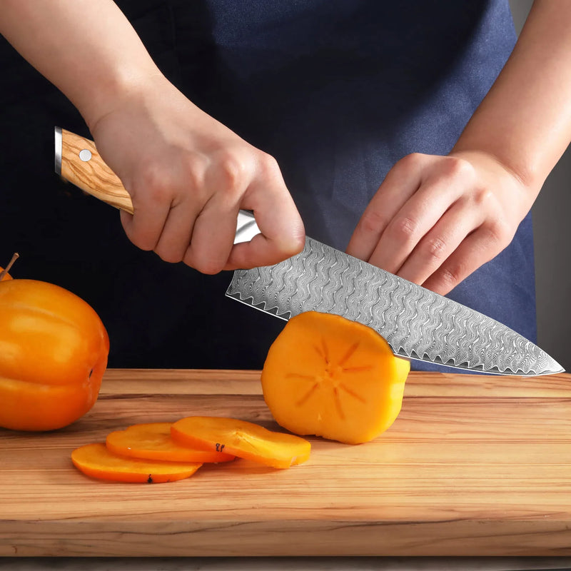 Razor Sharp Kitchen Knife SKD11 CORE Damascus Steel Professional Chef Knives Santoku Slicing with Olive wood Handle