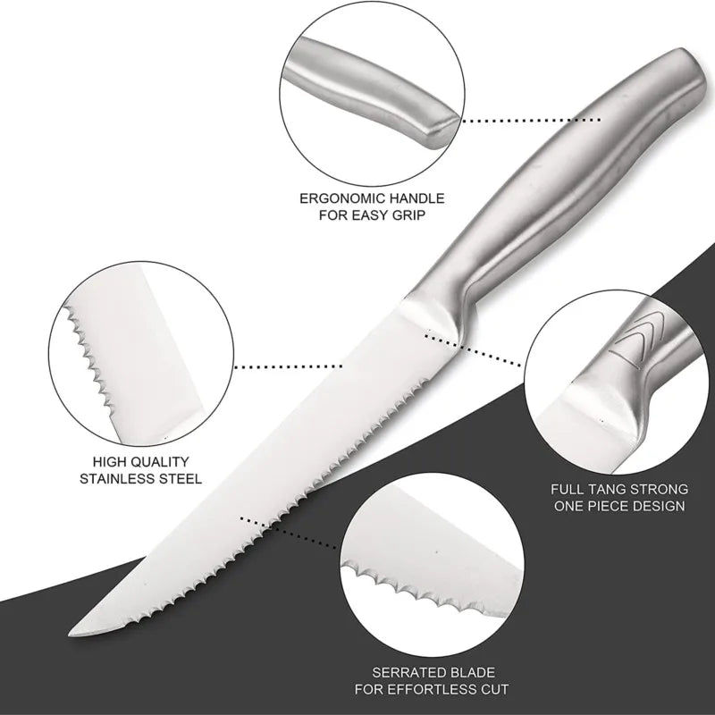 4/6/8 Pcs Steak Knife Set Stainless Steel Blade Kitchen Knives Seamless Handle Sharp Dinner Knife Meat Cutter Dinnerware Set