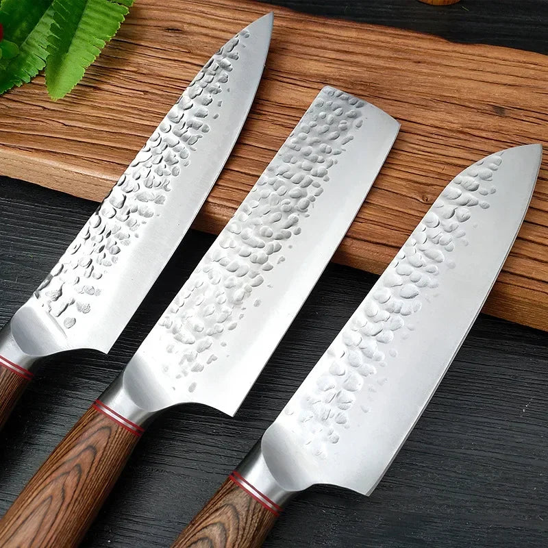 1-7pcs Handmade Chef Knives Set Wooden Handle Forged Butcher Knives Slicing Santoku Knife BBQ Camping Cutting Cleaver