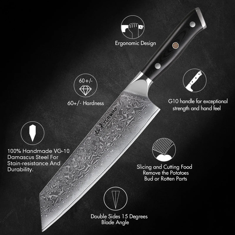 TURWHO 8.5" Japanese Best Kiritsuke Knife 67 Layers Damascus Steel Professional Chef Slicing Meat Cleaver Beef Kitchen Knives