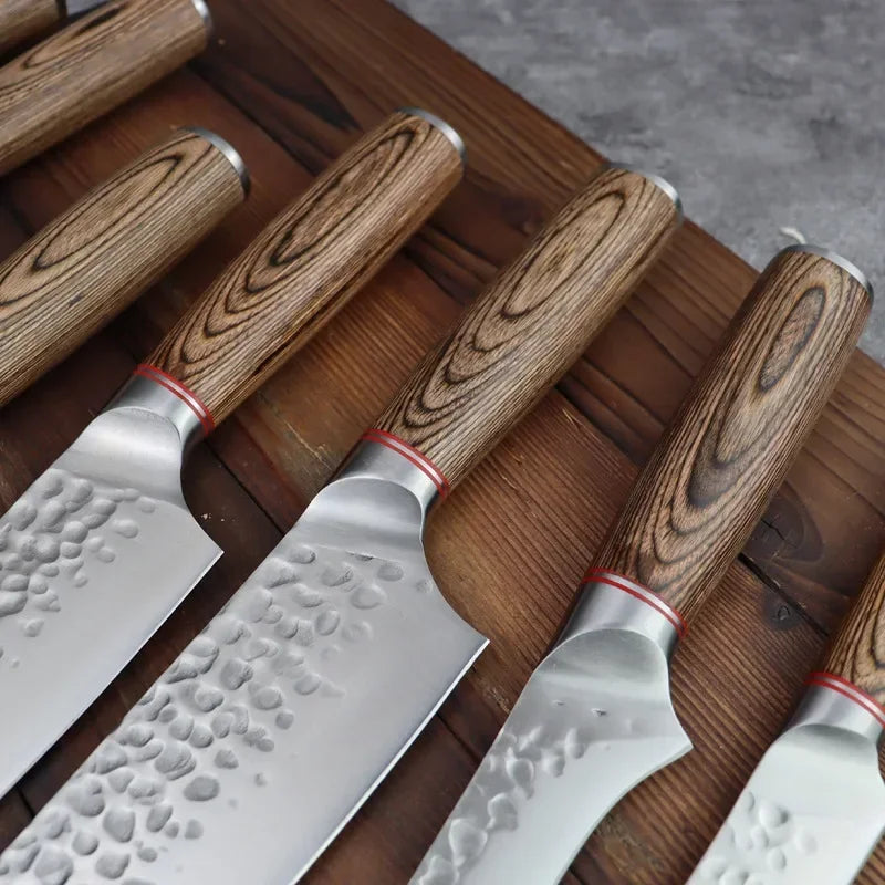1-7pcs Handmade Chef Knives Set Wooden Handle Forged Butcher Knives Slicing Santoku Knife BBQ Camping Cutting Cleaver