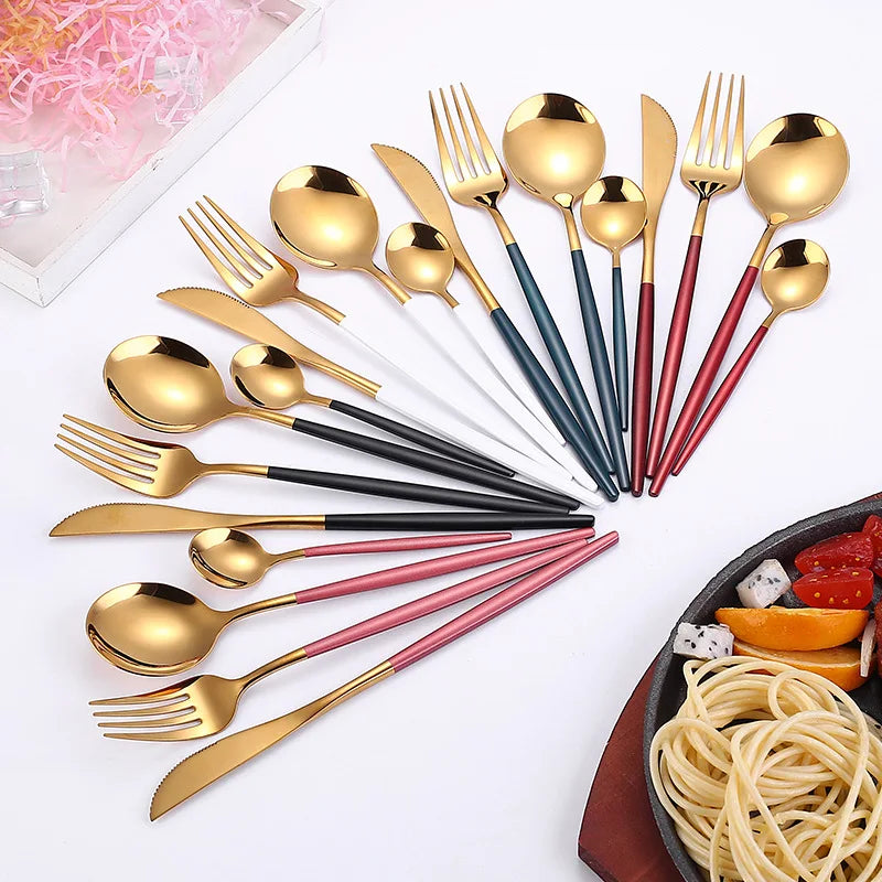 4Pcs Stainless Steel Golden Cutlery Set Black Luxury Dinnerware s Tablewareware  Kitchen  Fork Spoons Knives