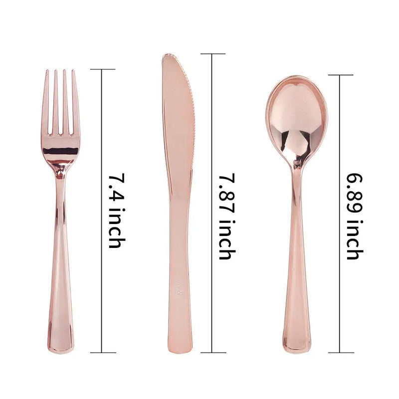 75pcs Rose Gold Plastic Silverware- Disposable Flatware Set-Heavyweight Plastic Cutlery- Includes 25 Forks, 25 Spoons, 25 Knives