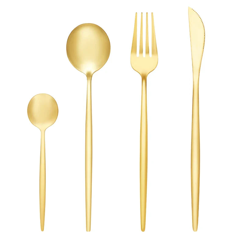 4Pcs Stainless Steel Golden Cutlery Set Black Luxury Dinnerware s Tablewareware  Kitchen  Fork Spoons Knives