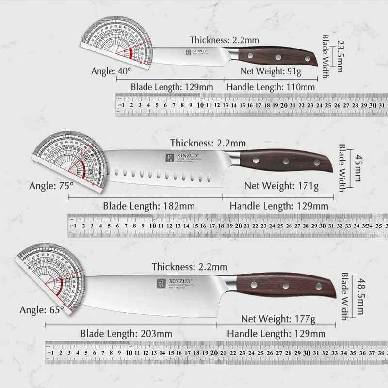 XINZUO Professional Full 7 PCS Knife Set German 1.4116 Stainless Steel Kitchen Knives Sets Best Kitchen Slicing Santoku Tool