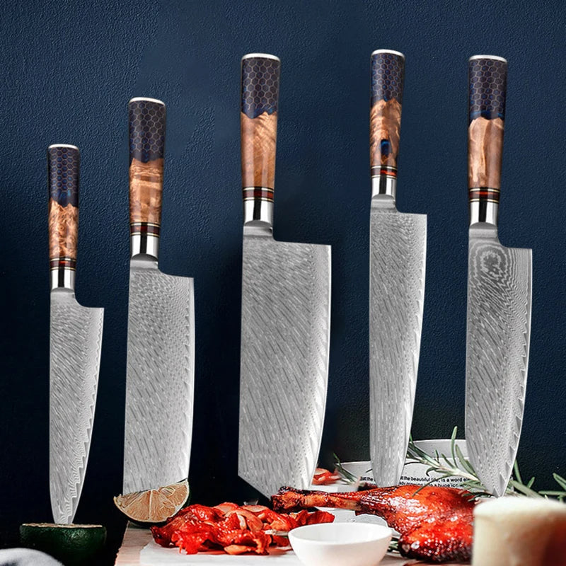9 Pcs Kitchen Knife Sharp Cleaver Gyutou Santoku