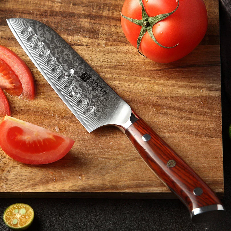 XINZUO 5'' inch Santoku Kitchen Knives Damascus Steel Chef's Knife New Sharp Meat Fruit Vegetables with Rosewood Handle