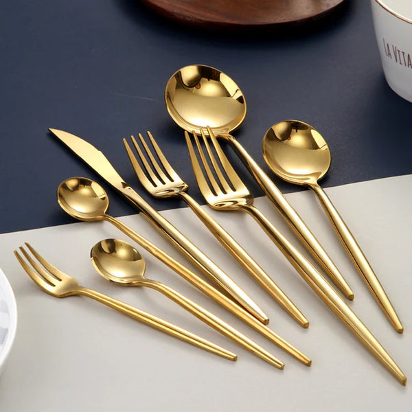 Gold Cutlery Set Forks Spoons Knives Tableware Steel Cutlery Set Stainless Steel Dinnerware Set Spoon Knife Fork Custom Logo