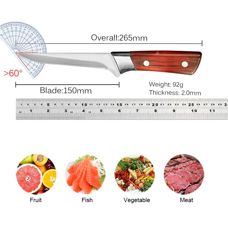 Stainless Steel Boning Knife Kitchen Meat Cleaver Sharp Vegetable Fruit Paring Knife Chef Slicing Knife  Fish Cutting with Cover