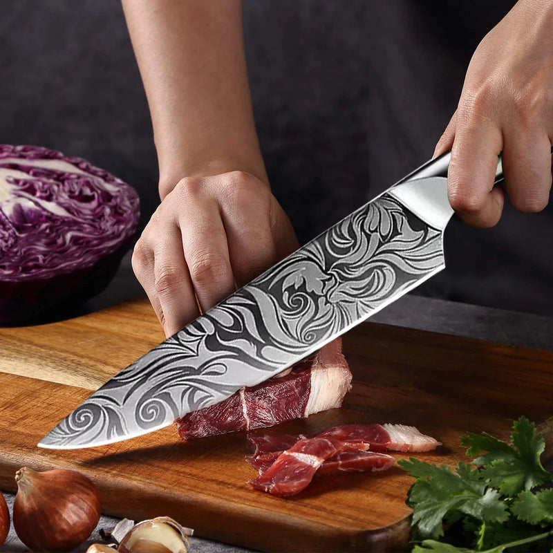 Kitchen Knives Damascus Steel Laser Japanese Pro Chef Knife Resin Handle 7CR17 440C Stainless Steel Butcher Knife Cooking Tools