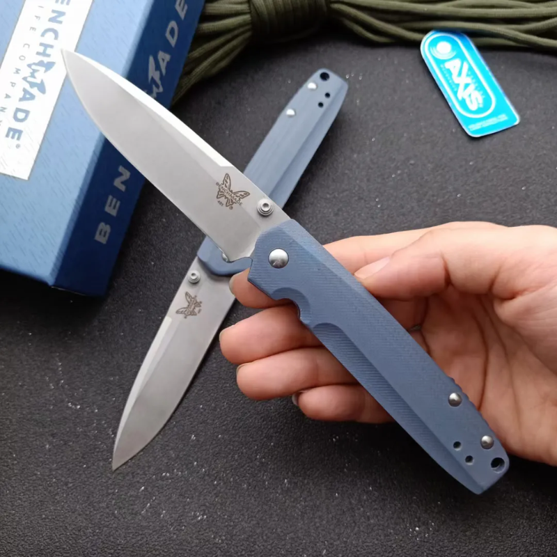 BM 485 Knife Blue G10 Handles For Hunting - Micknives