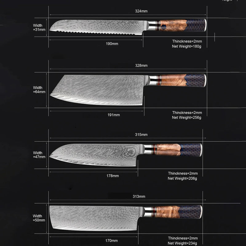 9 Pcs Kitchen Knife Sharp Cleaver Gyutou Santoku
