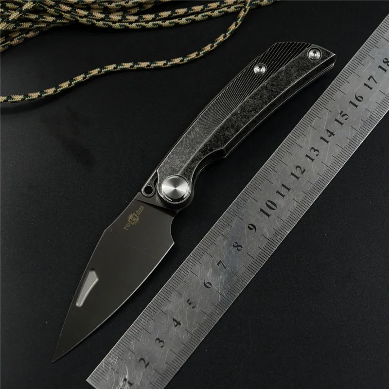 TwoSun M390 Pocket Folding Knife Titanium Handle Hunting Outdoor Fishing